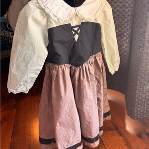 Girls' Vintage-Inspired Black, Cream & Brown Peasant Costume Dress
